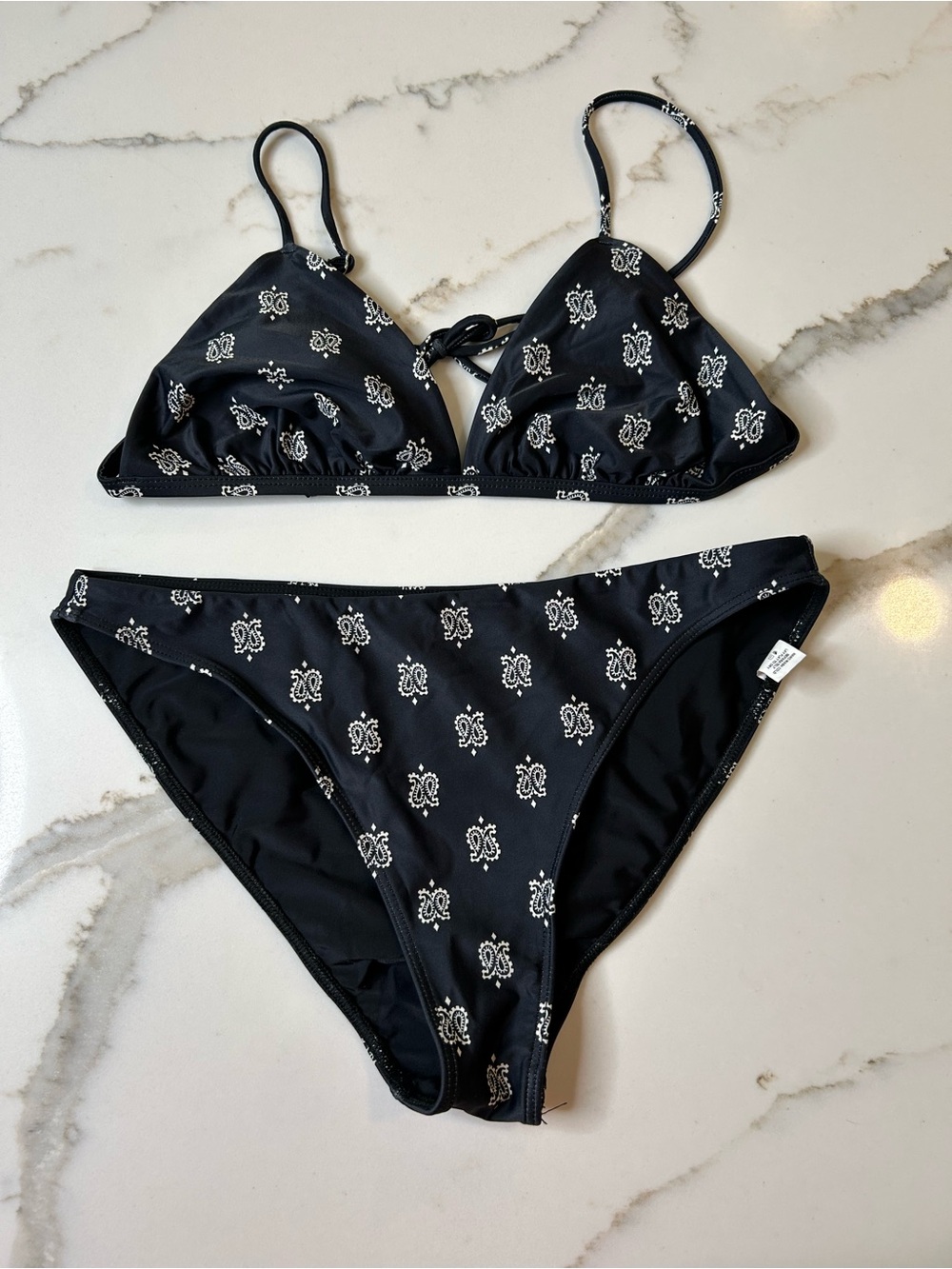 XiRENA Black Bandana Print Triangle Bikini Size M $198